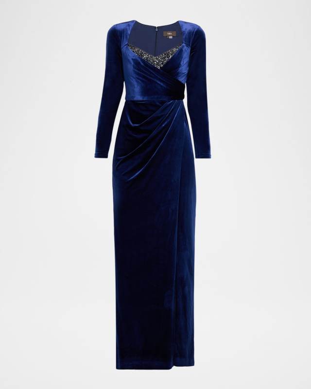 Emerson Draped Stretch Velvet Column Gown